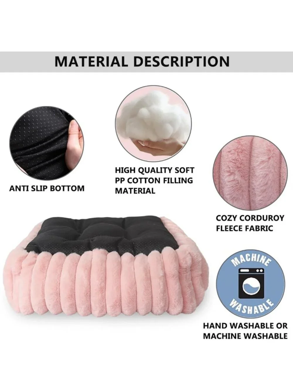 Cozy Washable Small Dog & Cat Bed - Orthopedic Pink Rectangle Pet Cuddler